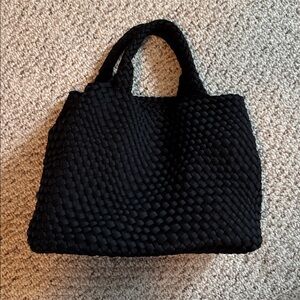 NWT Ah-dorned Black Woven tote bag with shoulder/crossbody strap